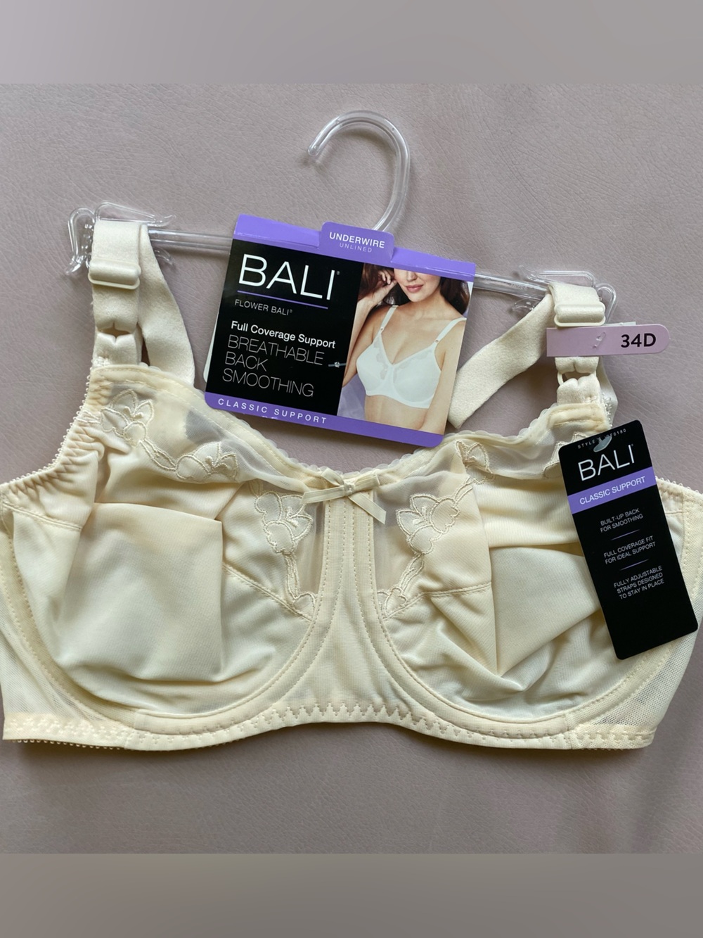 Bali Cream Underwire Floral Embroidered Bra